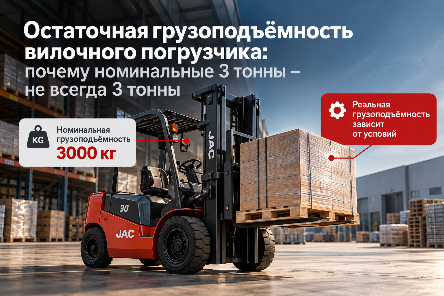 Остаточная грузоподъёмность вилочного погрузчика JAC – почему номинальные 3 тонны не всегда означают возможность поднять груз 3000 кг.